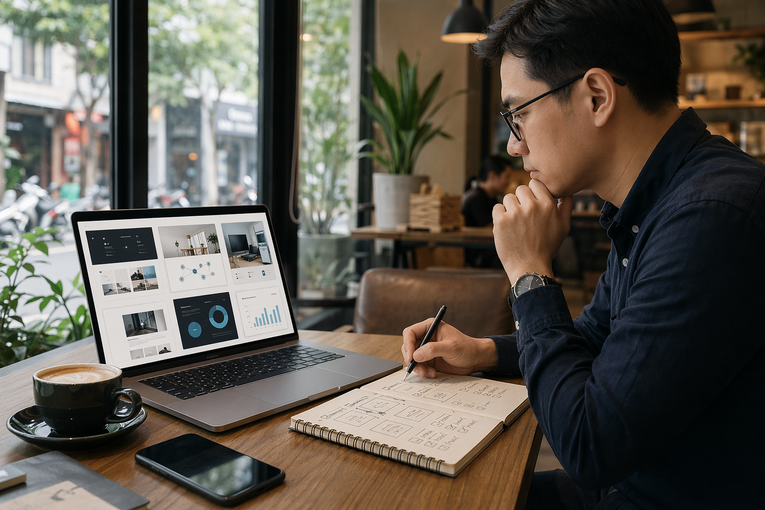 Chủ doanh nghiệp đánh giá portfolio agency