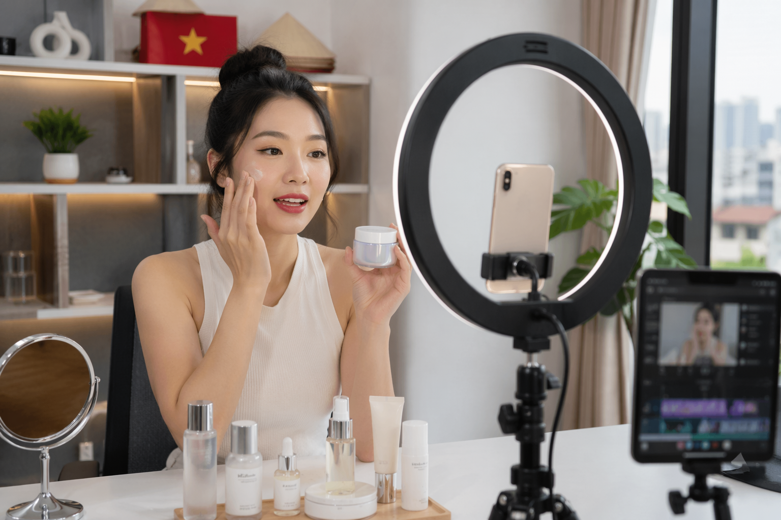 Người sáng tạo nội dung quay video review sản phẩm skincare