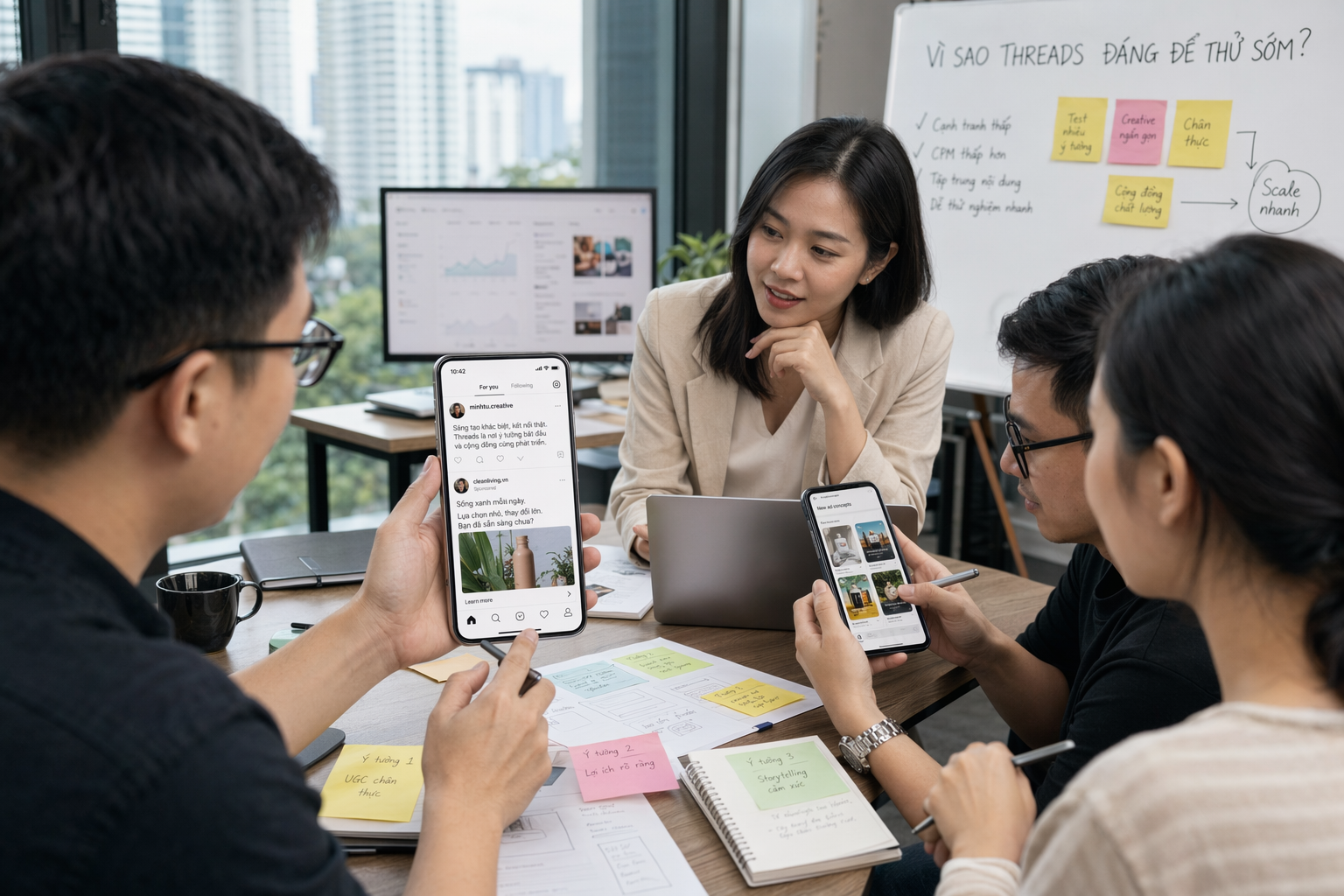 Nhóm marketing xem quảng cáo Threads trên điện thoại